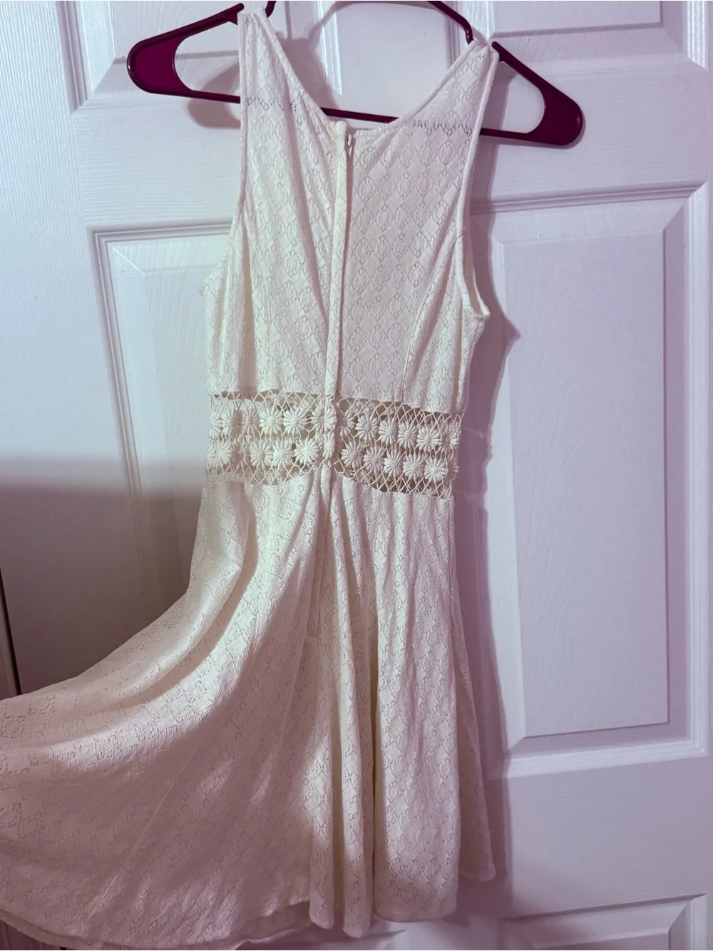 Free People Cream Lace Fit-and-Flare Dress with Crochet Waist